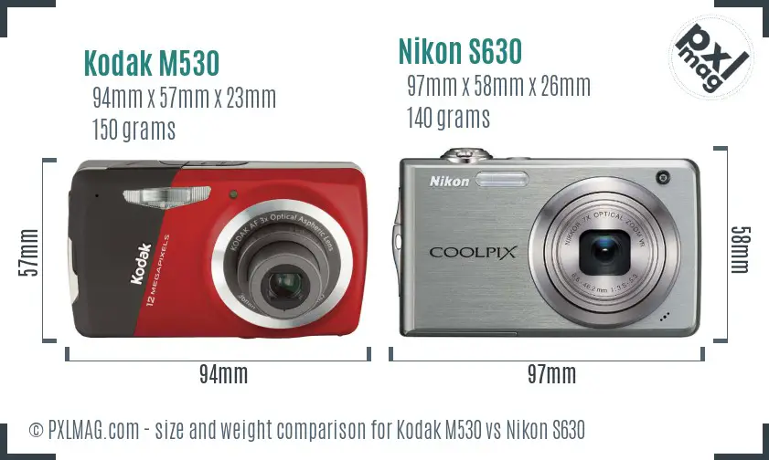 Kodak M530 vs Nikon S630 size comparison