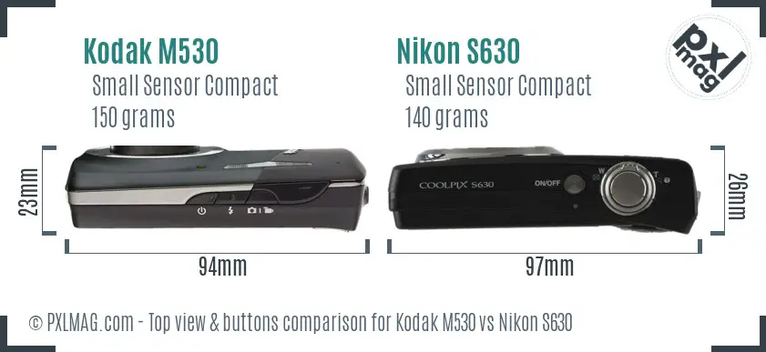 Kodak M530 vs Nikon S630 top view buttons comparison