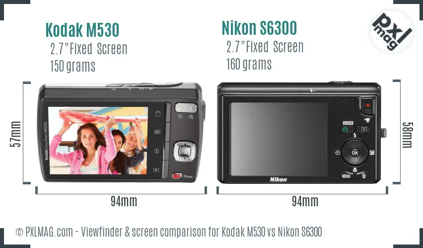 Kodak M530 vs Nikon S6300 Screen and Viewfinder comparison