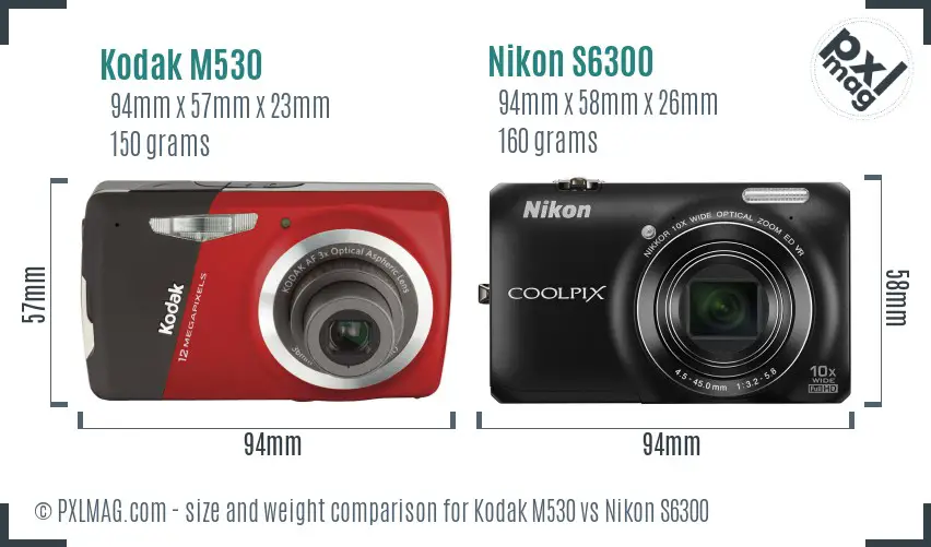 Kodak M530 vs Nikon S6300 size comparison