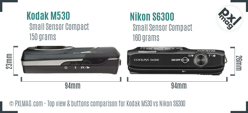 Kodak M530 vs Nikon S6300 top view buttons comparison