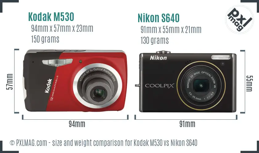 Kodak M530 vs Nikon S640 size comparison