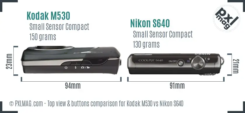 Kodak M530 vs Nikon S640 top view buttons comparison