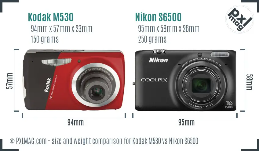 Kodak M530 vs Nikon S6500 size comparison