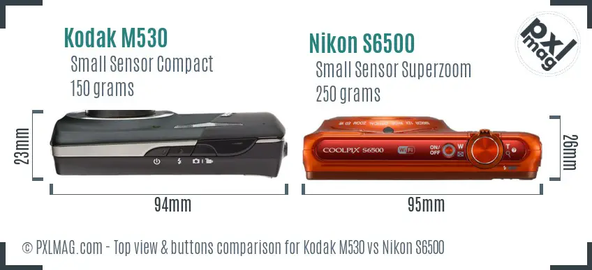 Kodak M530 vs Nikon S6500 top view buttons comparison