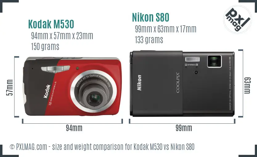 Kodak M530 vs Nikon S80 size comparison