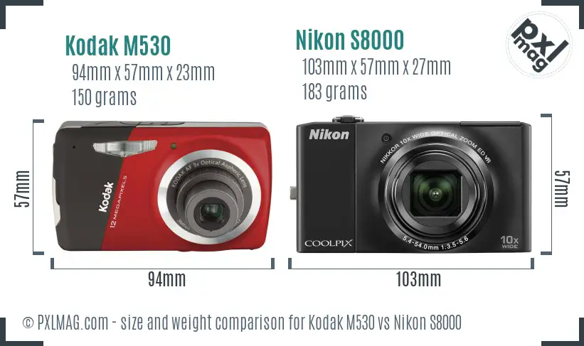 Kodak M530 vs Nikon S8000 size comparison