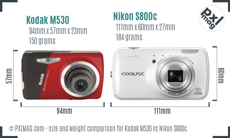 Kodak M530 vs Nikon S800c size comparison