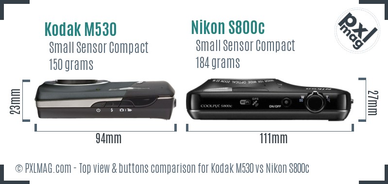 Kodak M530 vs Nikon S800c top view buttons comparison