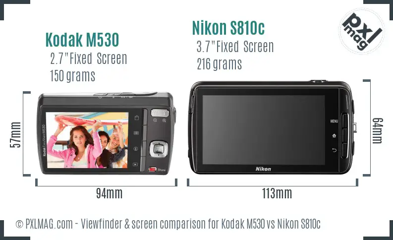 Kodak M530 vs Nikon S810c Screen and Viewfinder comparison