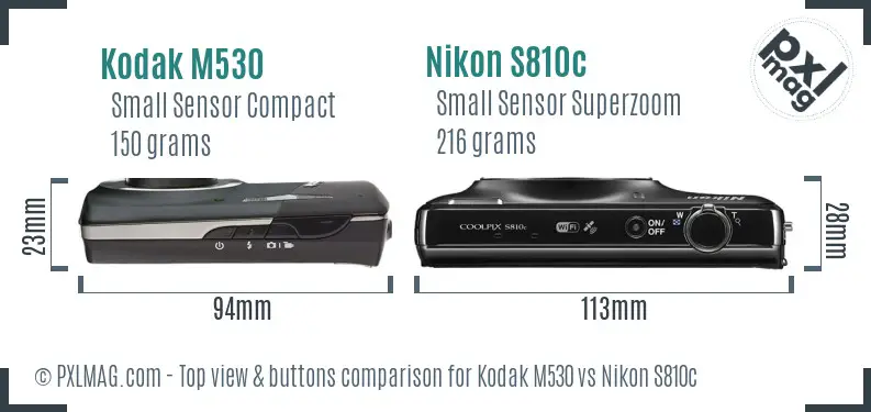 Kodak M530 vs Nikon S810c top view buttons comparison