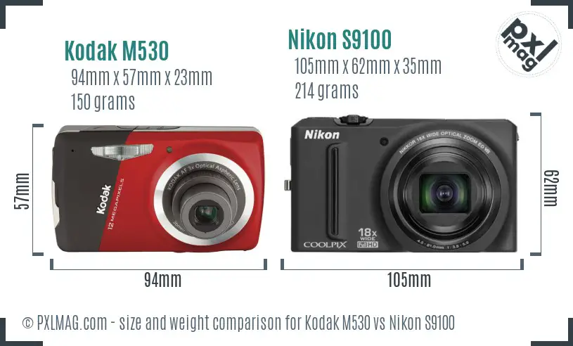 Kodak M530 vs Nikon S9100 size comparison Kodak M530 vs Nikon S9100 size comparison