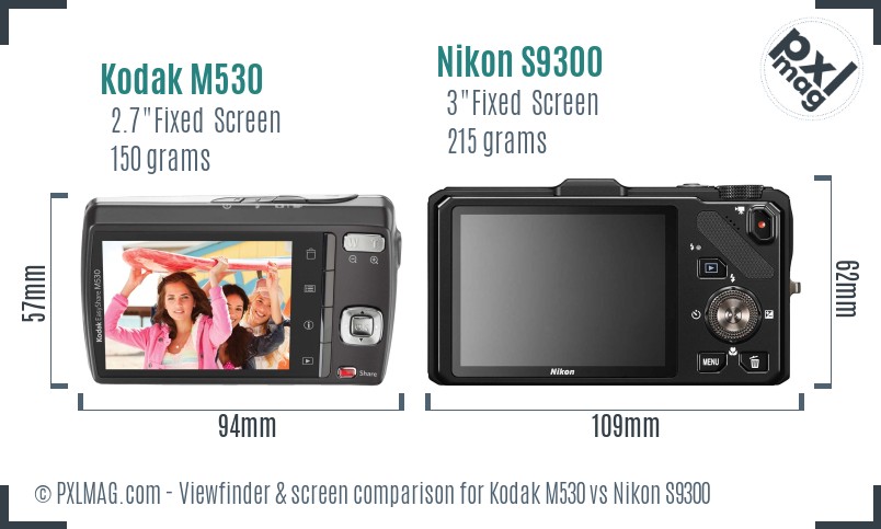 Kodak M530 vs Nikon S9300 Screen and Viewfinder comparison
