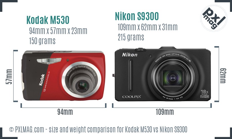 Kodak M530 vs Nikon S9300 size comparison