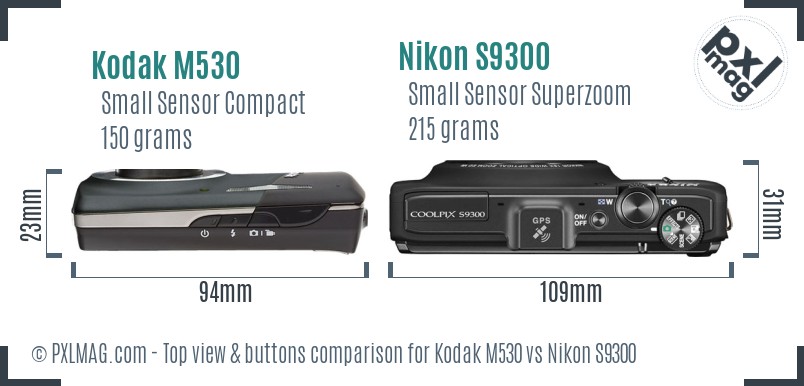 Kodak M530 vs Nikon S9300 top view buttons comparison