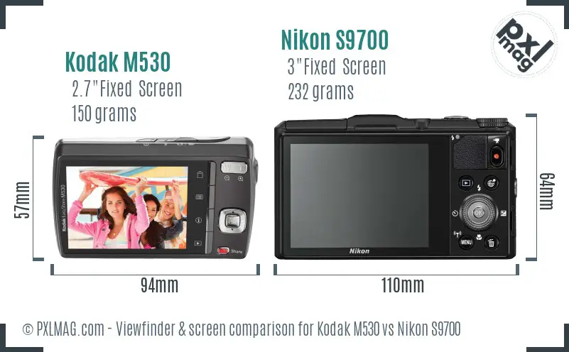 Kodak M530 vs Nikon S9700 Screen and Viewfinder comparison