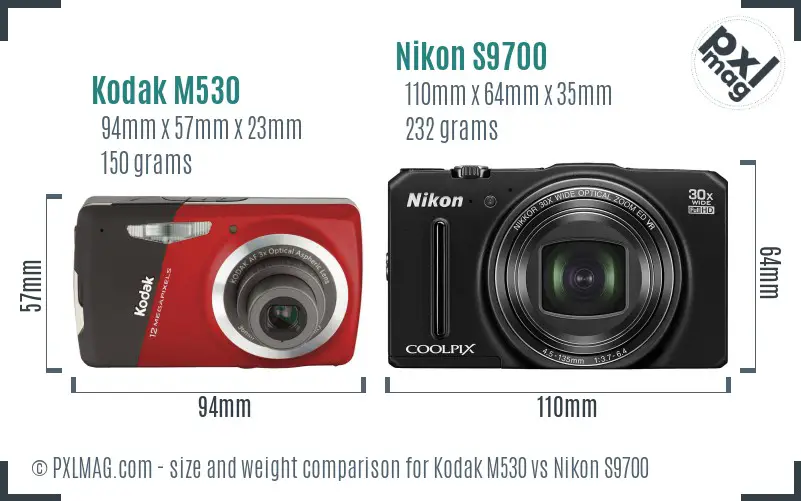 Kodak M530 vs Nikon S9700 size comparison