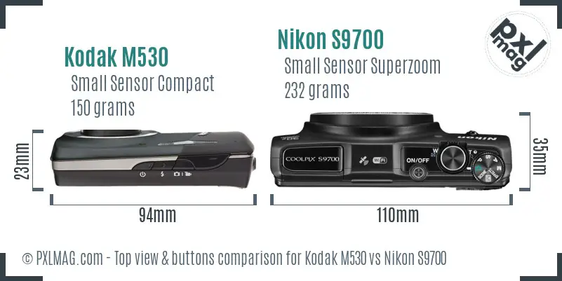 Kodak M530 vs Nikon S9700 top view buttons comparison