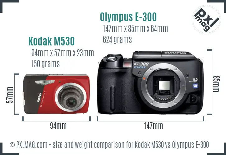 Kodak M530 vs Olympus E-300 size comparison