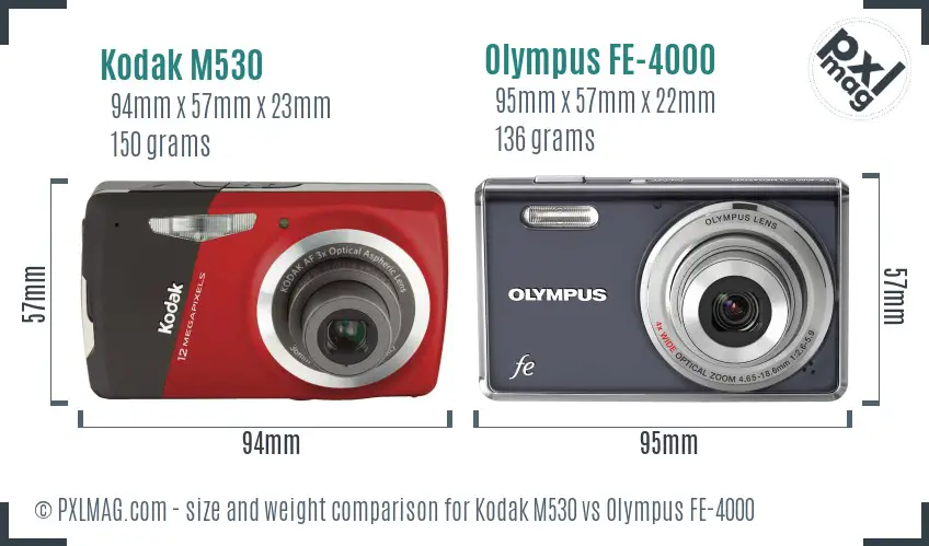 Kodak M530 vs Olympus FE-4000 size comparison