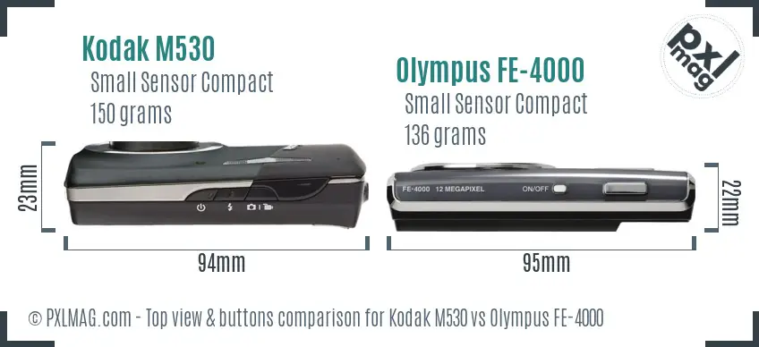Kodak M530 vs Olympus FE-4000 top view buttons comparison