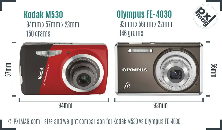 Kodak M530 vs Olympus FE-4030 size comparison