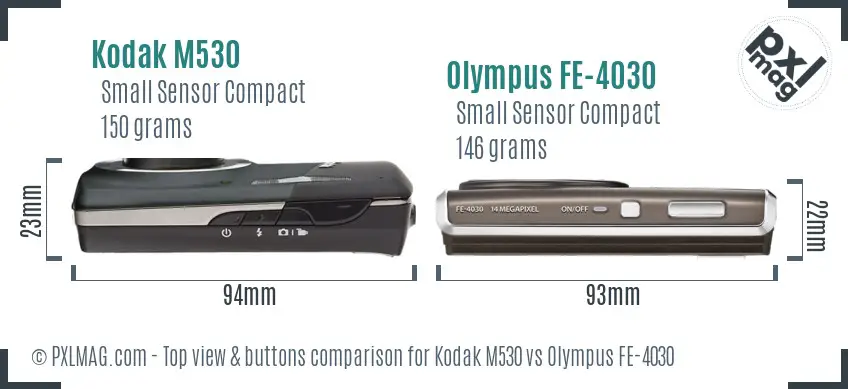 Kodak M530 vs Olympus FE-4030 top view buttons comparison