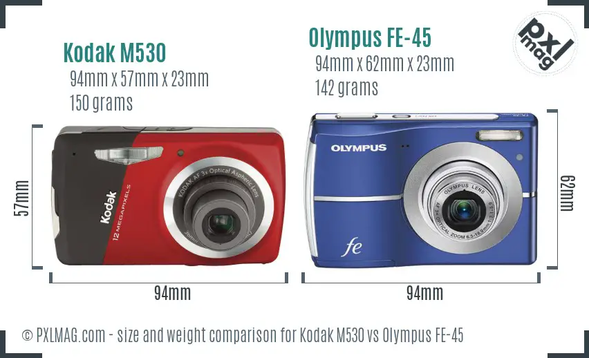 Kodak M530 vs Olympus FE-45 size comparison