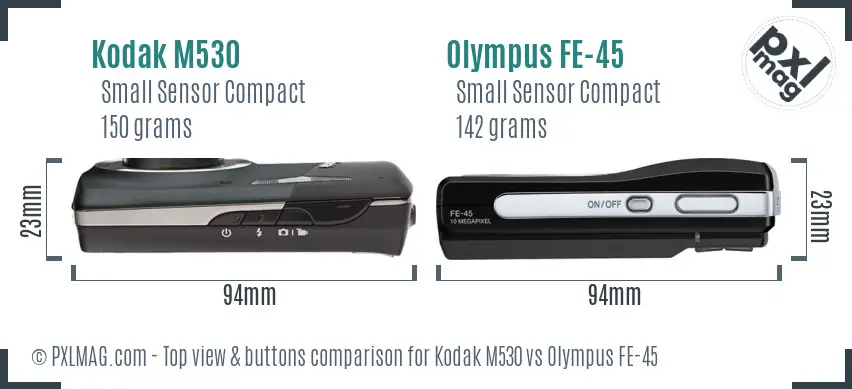 Kodak M530 vs Olympus FE-45 top view buttons comparison