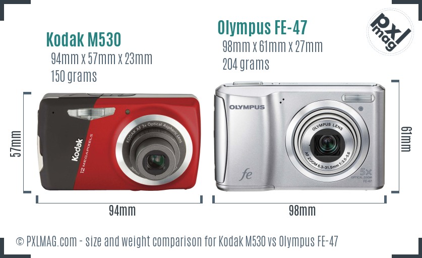 Kodak M530 vs Olympus FE-47 size comparison Kodak M530 vs Olympus FE-47 size comparison