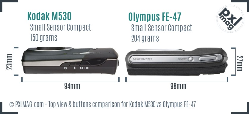 Kodak M530 vs Olympus FE-47 top view buttons comparison
