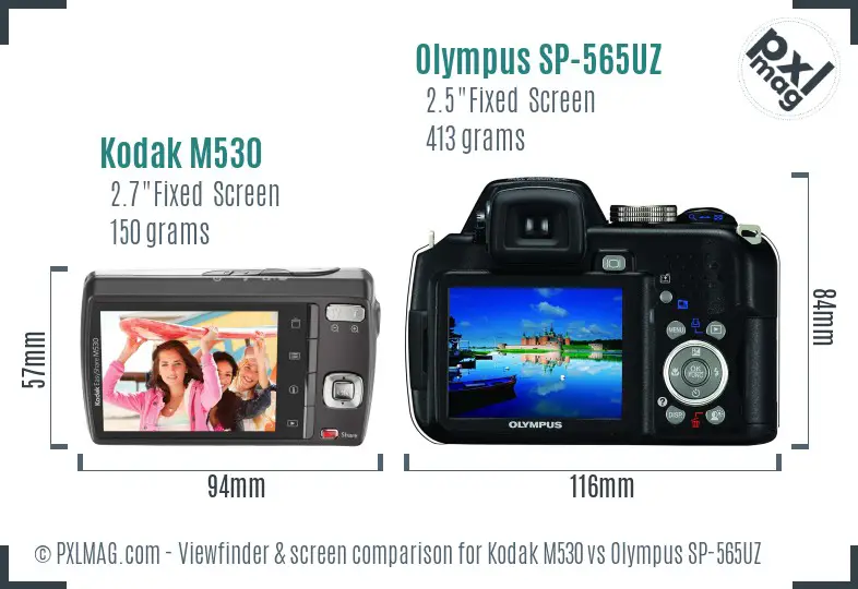 Kodak M530 vs Olympus SP-565UZ Screen and Viewfinder comparison