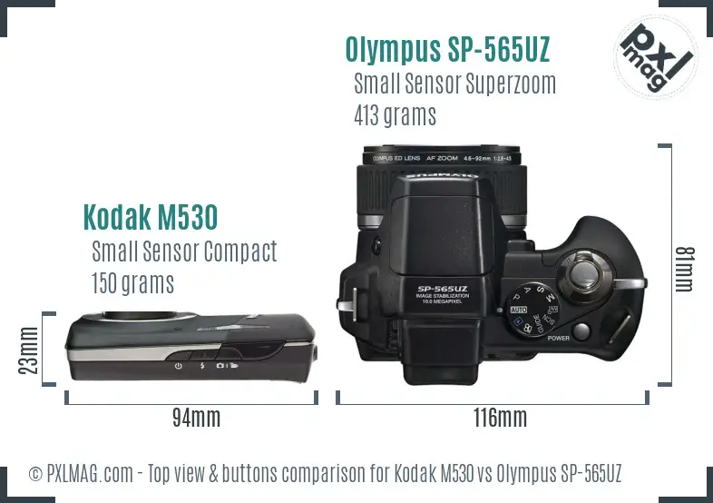 Kodak M530 vs Olympus SP-565UZ top view buttons comparison