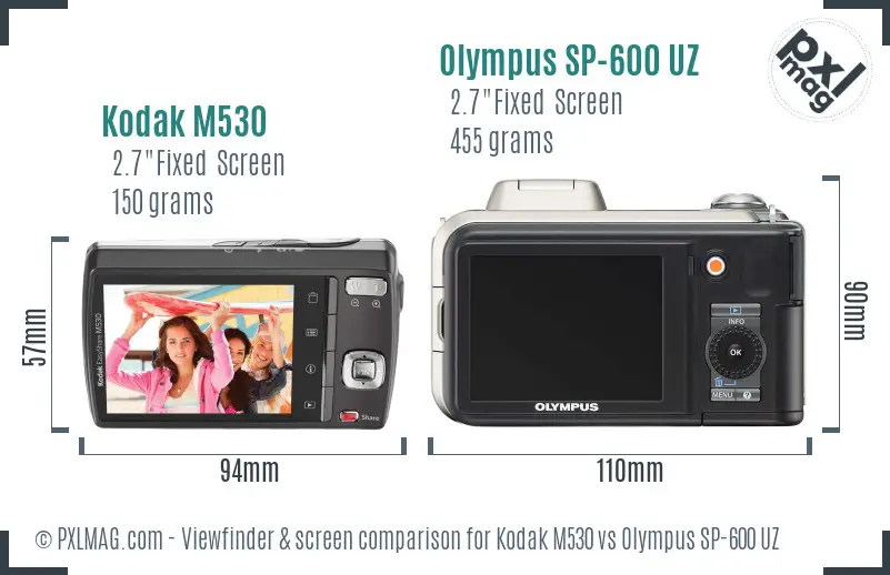 Kodak M530 vs Olympus SP-600 UZ Screen and Viewfinder comparison