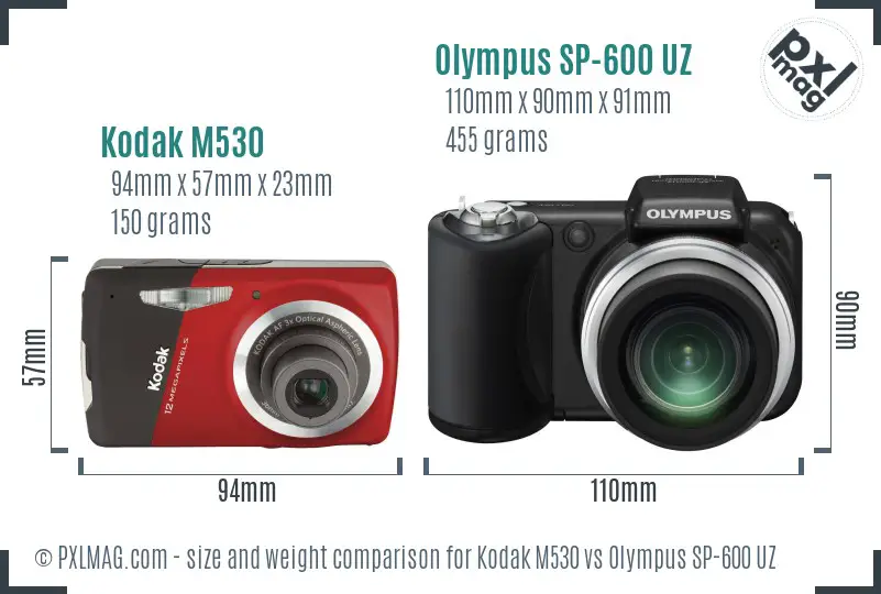 Kodak M530 vs Olympus SP-600 UZ size comparison