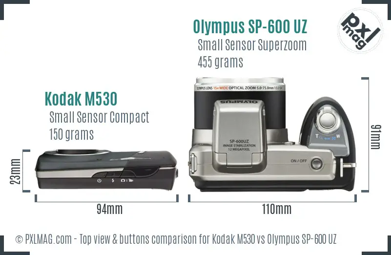 Kodak M530 vs Olympus SP-600 UZ top view buttons comparison