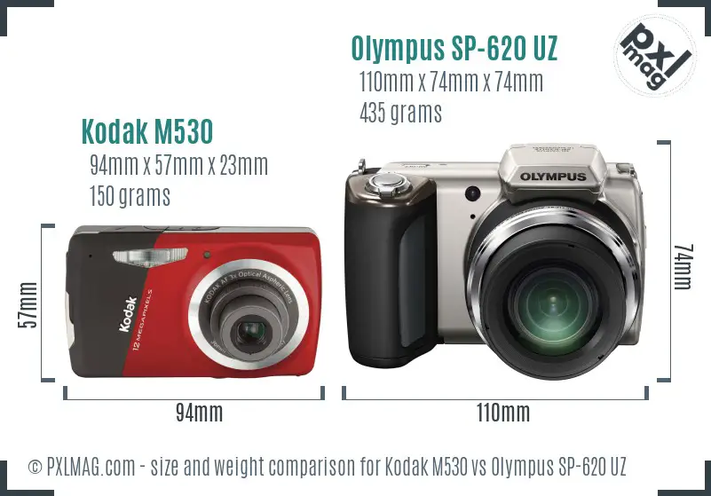 Kodak M530 vs Olympus SP-620 UZ size comparison Kodak M530 vs Olympus SP-620 UZ size comparison