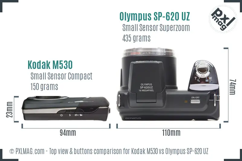 Kodak M530 vs Olympus SP-620 UZ top view buttons comparison Kodak M530 vs Olympus SP-620 UZ top view buttons comparison