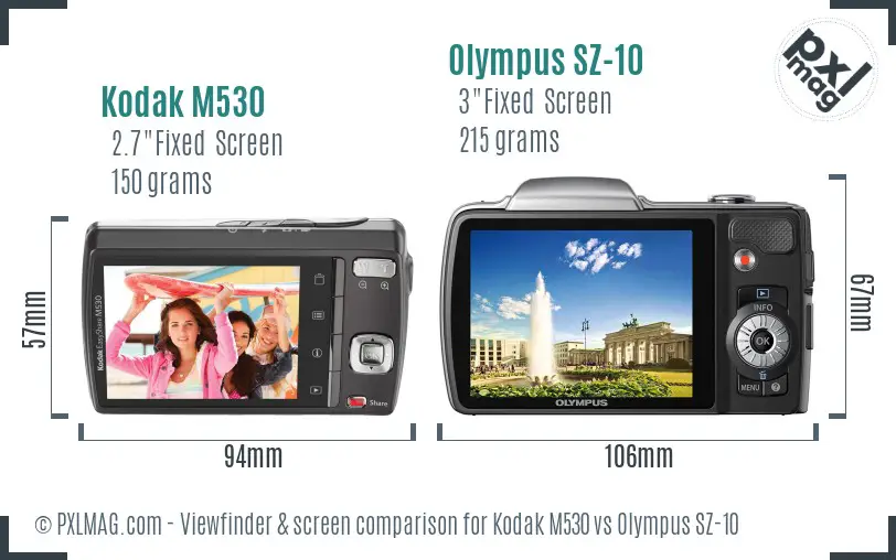 Kodak M530 vs Olympus SZ-10 Screen and Viewfinder comparison