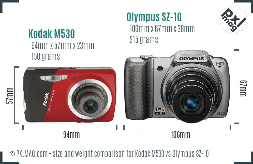 Kodak M530 vs Olympus SZ-10 size comparison