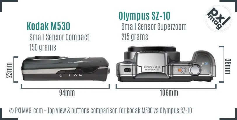 Kodak M530 vs Olympus SZ-10 top view buttons comparison