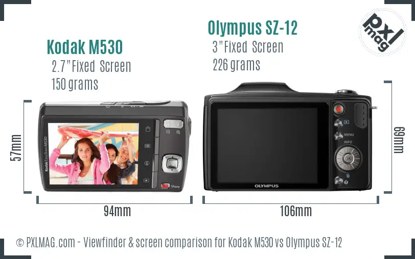 Kodak M530 vs Olympus SZ-12 Screen and Viewfinder comparison