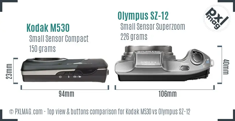 Kodak M530 vs Olympus SZ-12 top view buttons comparison