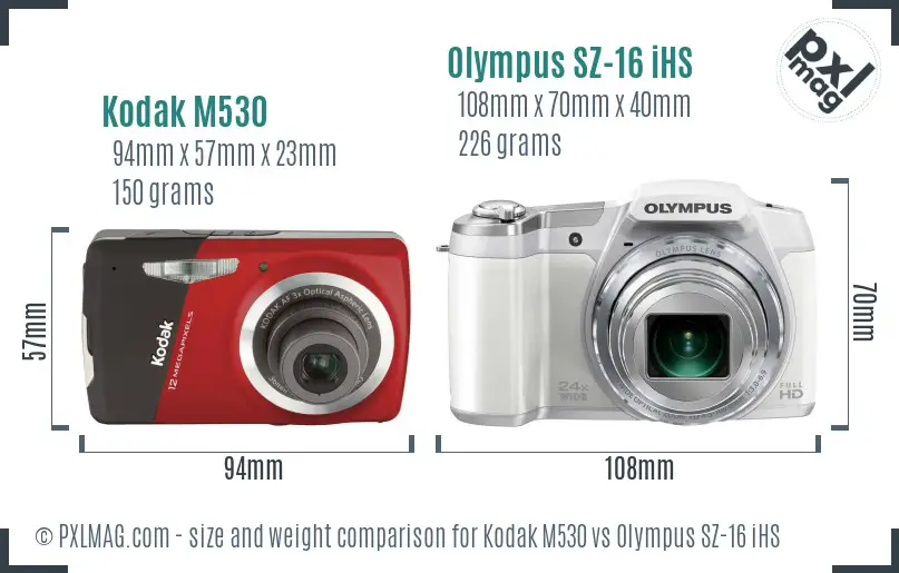 Kodak M530 vs Olympus SZ-16 iHS size comparison