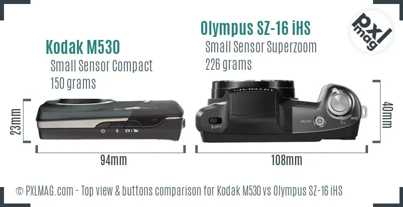 Kodak M530 vs Olympus SZ-16 iHS top view buttons comparison