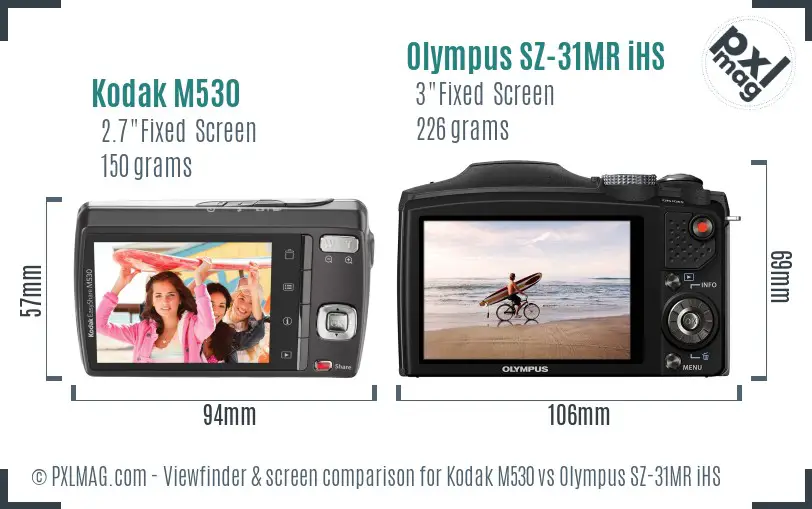 Kodak M530 vs Olympus SZ-31MR iHS Screen and Viewfinder comparison Kodak M530 vs Olympus SZ-31MR iHS Screen and Viewfinder comparison