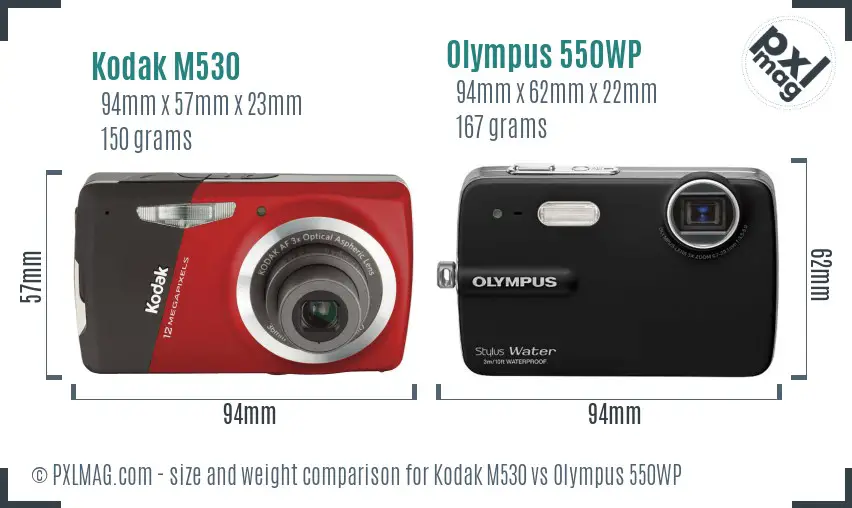 Kodak M530 vs Olympus 550WP size comparison