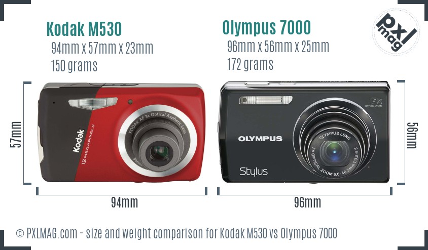 Kodak M530 vs Olympus 7000 size comparison