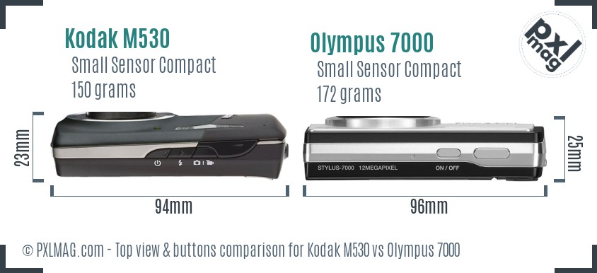 Kodak M530 vs Olympus 7000 top view buttons comparison