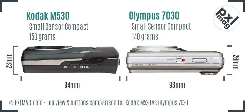 Kodak M530 vs Olympus 7030 top view buttons comparison